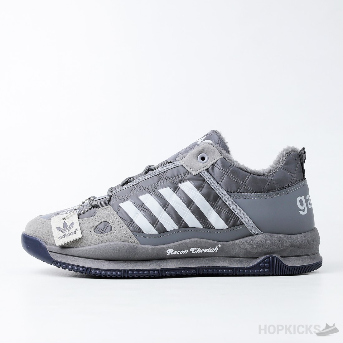 Grey adidas trainers clearance with pink stripes